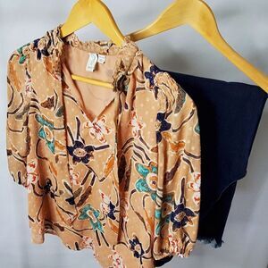 Joie Floral Blouse in Peach and Teal